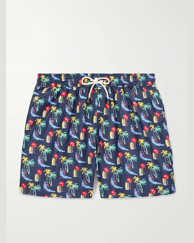 Rubinacci Gerade geschnittene mittellange Badeshorts mit Print Blau