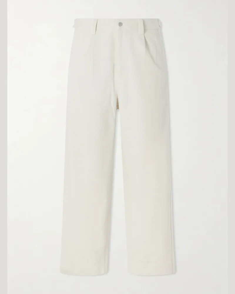 ATON Wide-Leg Pleated Cotton-Twill Trousers Neutrals