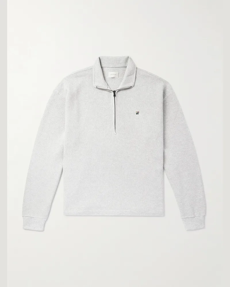 Aimé Leon Dore Pullover aus Baumwolle in Rippstrick mit Stickerei und kurzem Reißverschluss Grau