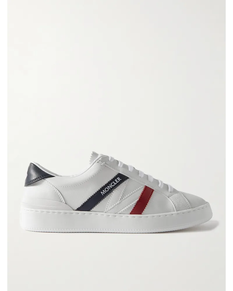 Moncler Monaco M Sneakers aus Leder mit Streifen Weiß