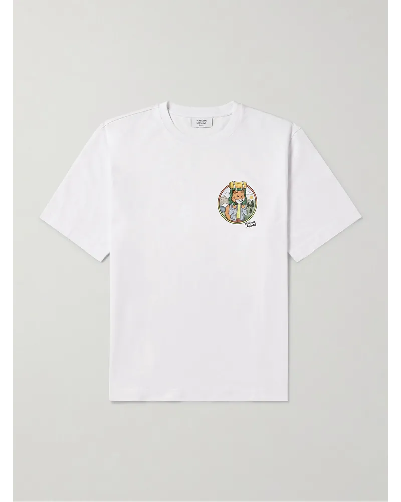 Kitsuné Rambling Fox Oversized-T-Shirt aus Baumwoll-Jersey mit Logoprint Weiß