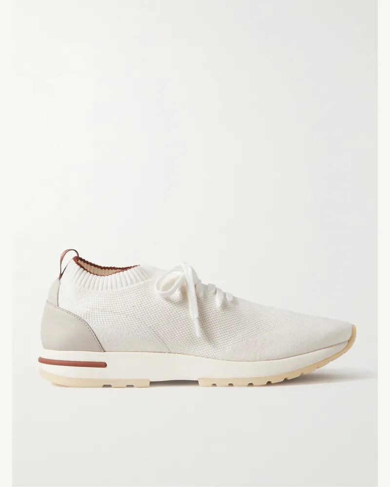 Loro Piana 360 Flexy Sneakers aus Wish®-Wollstrick mit Lederbesatz Weiß