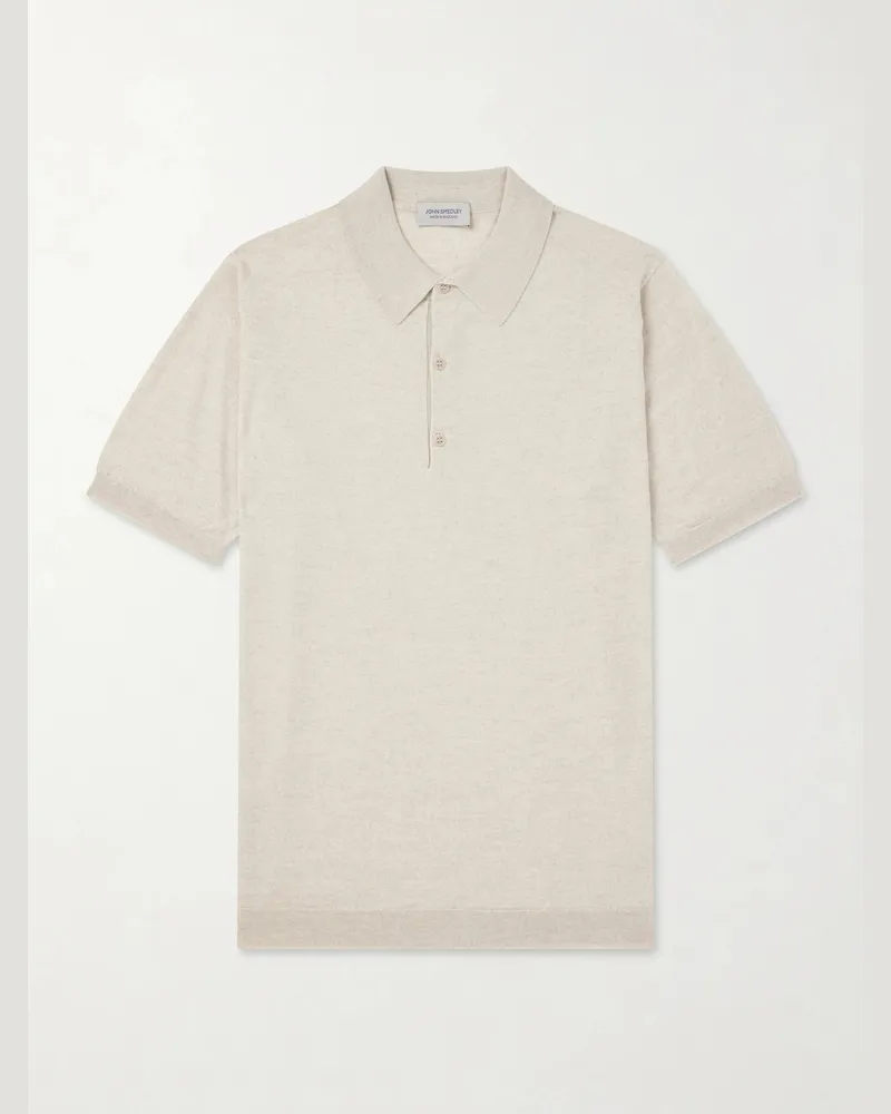 John Smedley Macloud Knitted Merino Wool Polo Shirt Neutrals