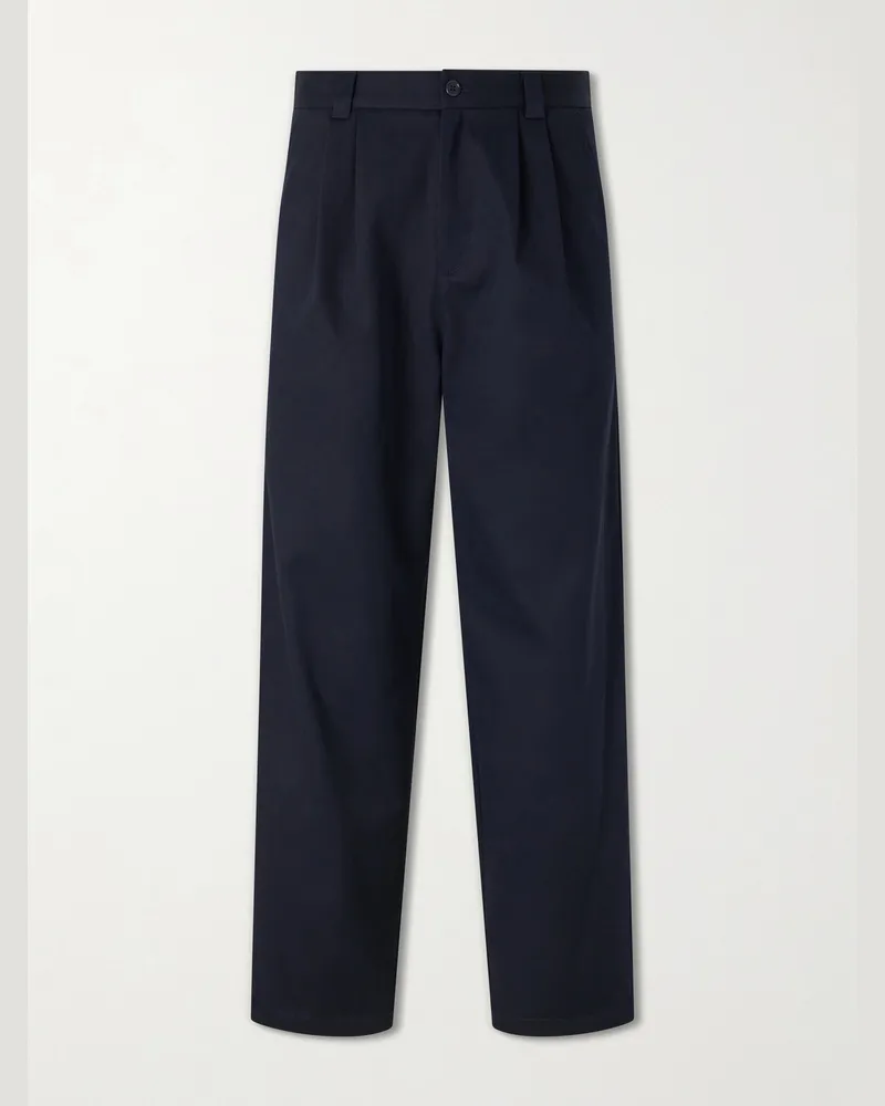 A.P.C. Ricky Straight-Leg Pleated Organic Cotton Trousers Blue