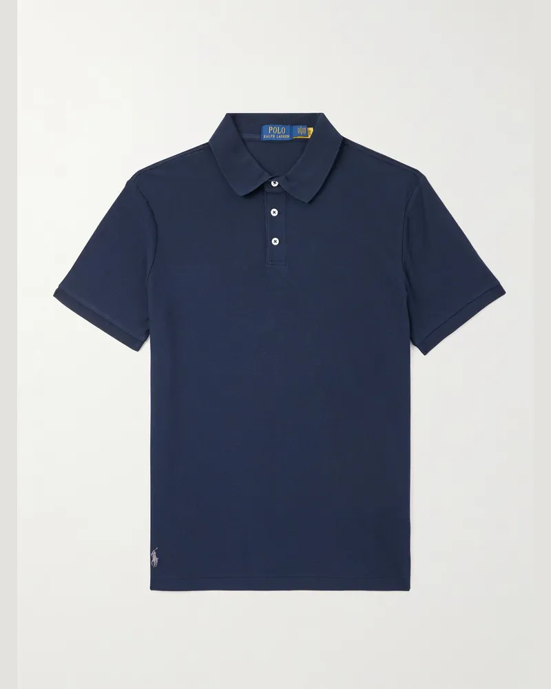 Ralph Lauren Schmal geschnittenes Polohemd aus Baumwoll-Piqué mit Logostickerei Blau