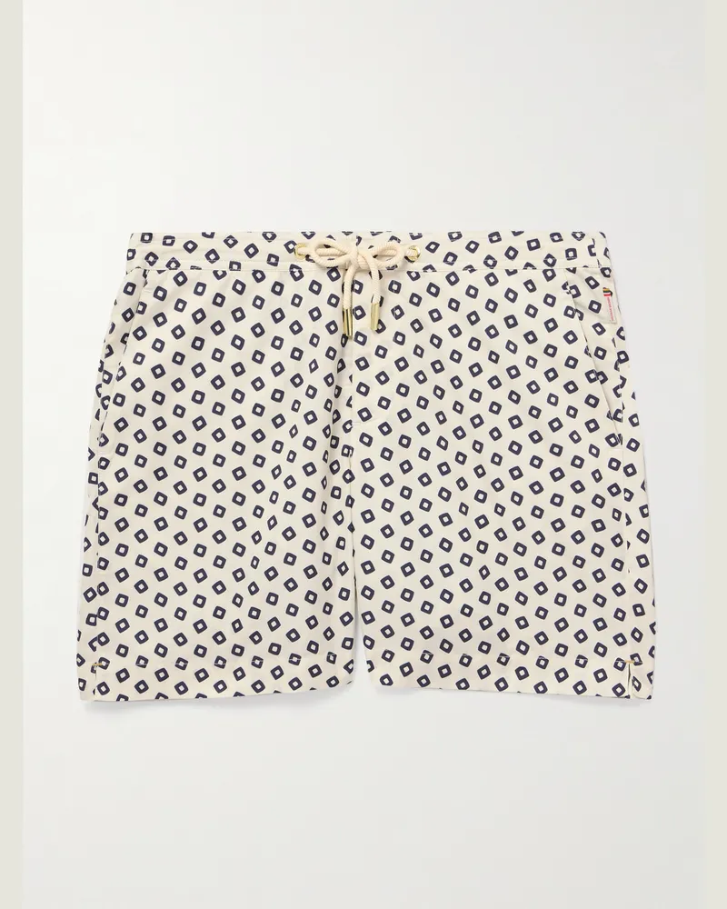 Orlebar Brown Bulldog gerade geschnittene mittellange Badeshorts aus recyceltem Shell mit Print Weiß