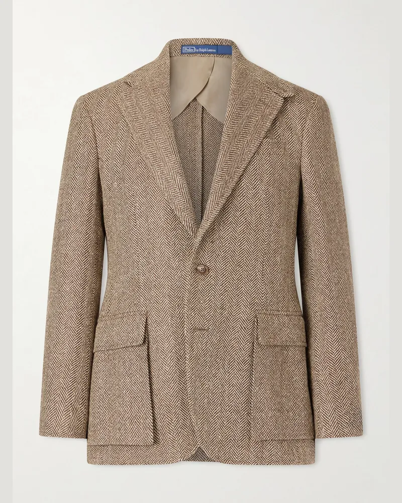 Ralph Lauren Sakko aus einer Mischung aus Leinen, Seide und Wolle mit Fischgratmuster Neutral