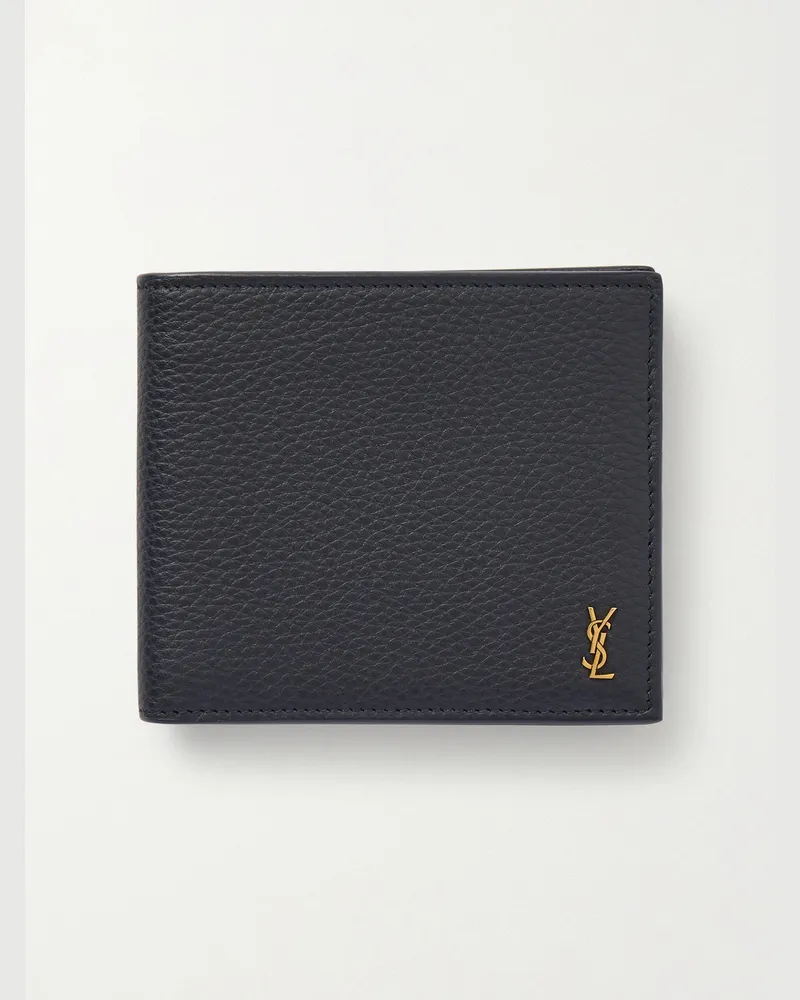 Saint Laurent Logo-Appliquéd Full-Grain Leather Billfold Wallet Blue