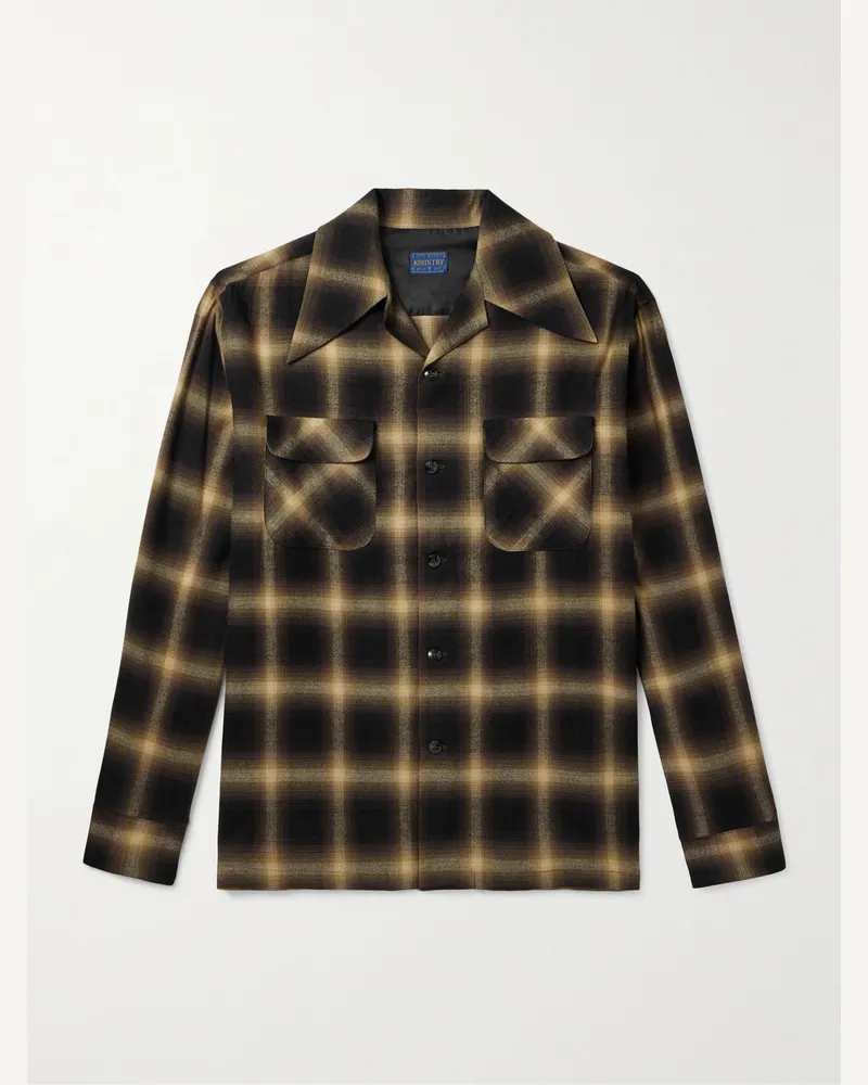 KAPITAL Kountry Hemd aus kariertem Flanell aus einer Baumwollmischung mit Reverskragen Schwarz