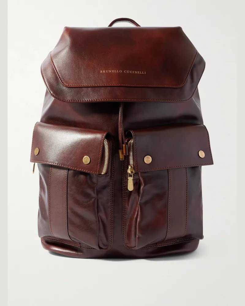 Brunello Cucinelli Rucksack aus Leder Burgunder