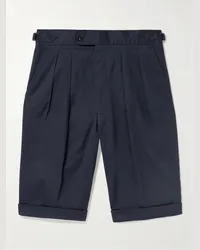 Richard James Gerade geschnittene Shorts aus Stretch-Baumwoll-Twill mit Falten Blau