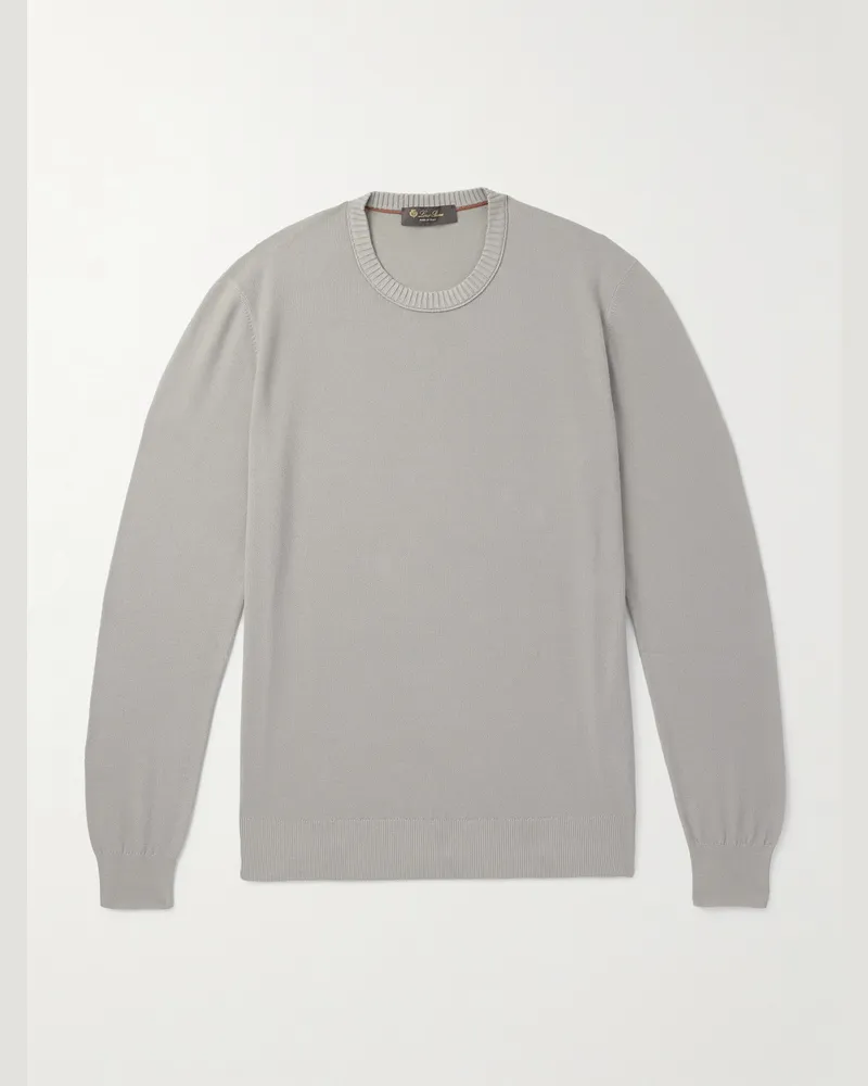 Loro Piana Pullover aus Piqué aus einer Baumwoll-Seidenmischung Grau