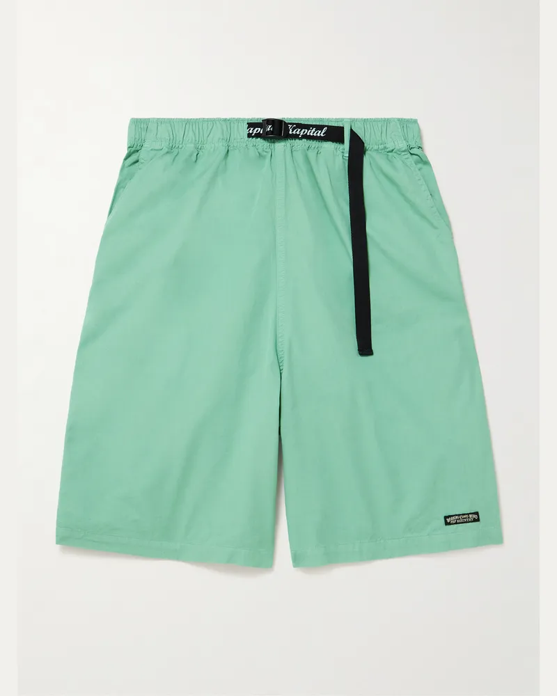 KAPITAL Easy Wide-Leg Belted Cotton-Twill Shorts Green