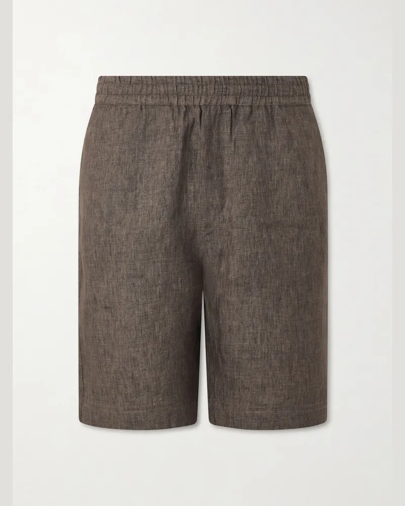 Sunspel Straight-Leg Linen Shorts Brown