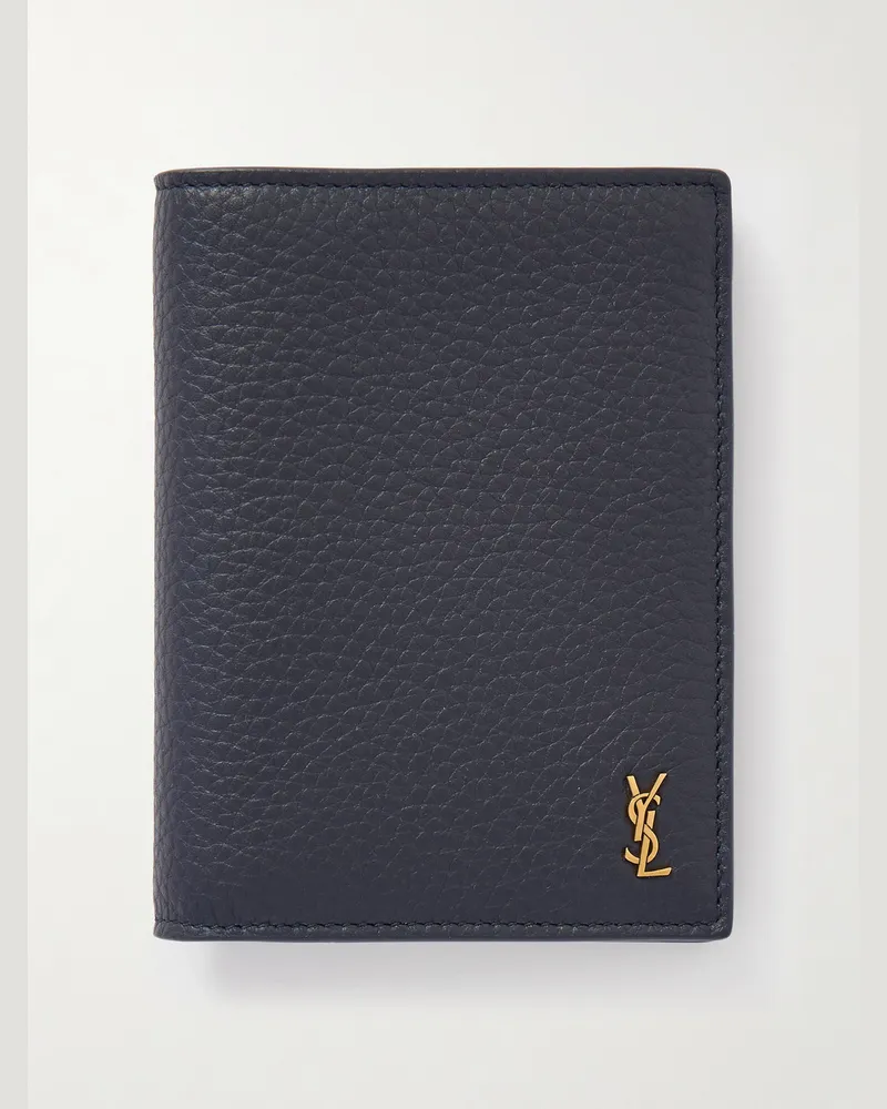 Saint Laurent Portemonnaie aus vollnarbigem Leder Blau