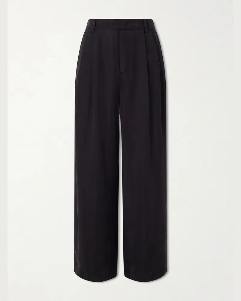 AMOMENTO Wide-Leg Pleated Satin Trousers Black