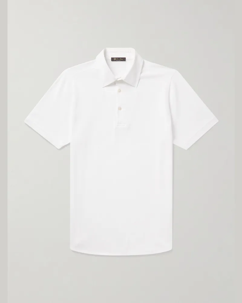 Loro Piana Cotton-Piqué Polo Shirt White