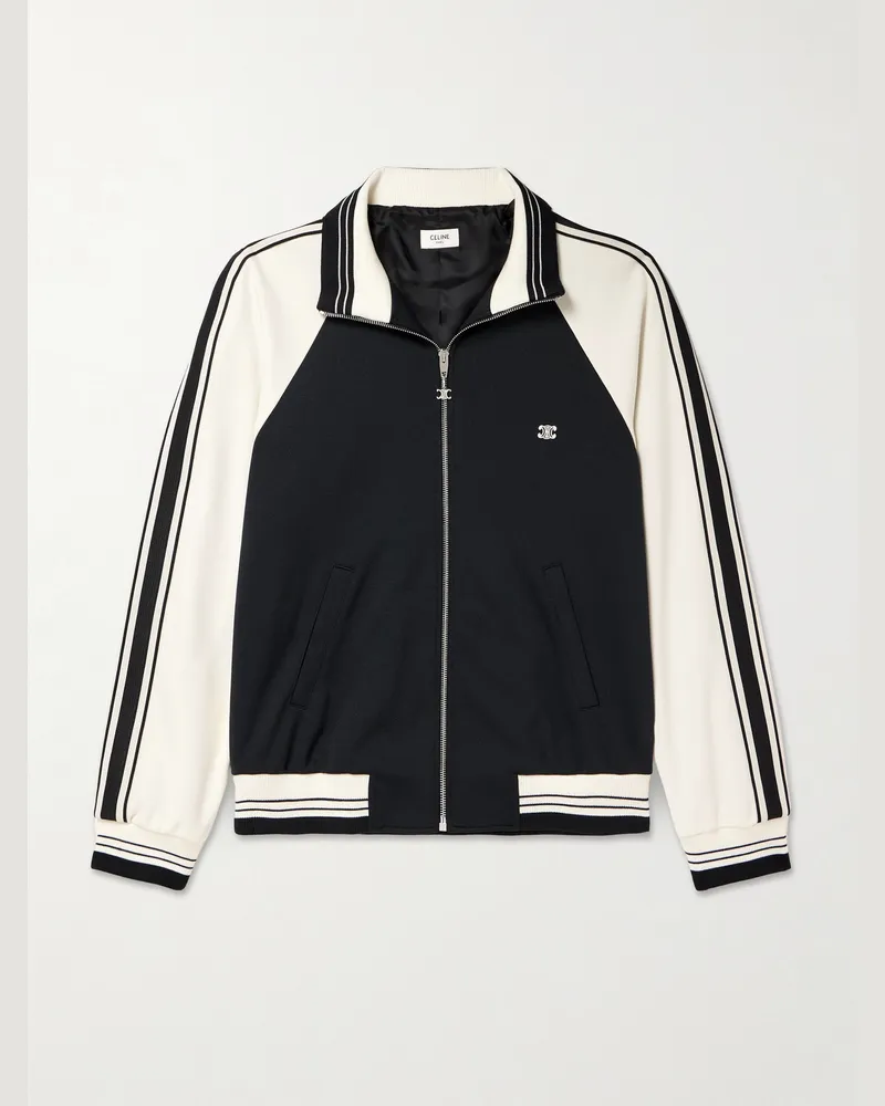 Celine Trainingsjacke aus technischem Jersey mit Logostickerei und Streifen Schwarz