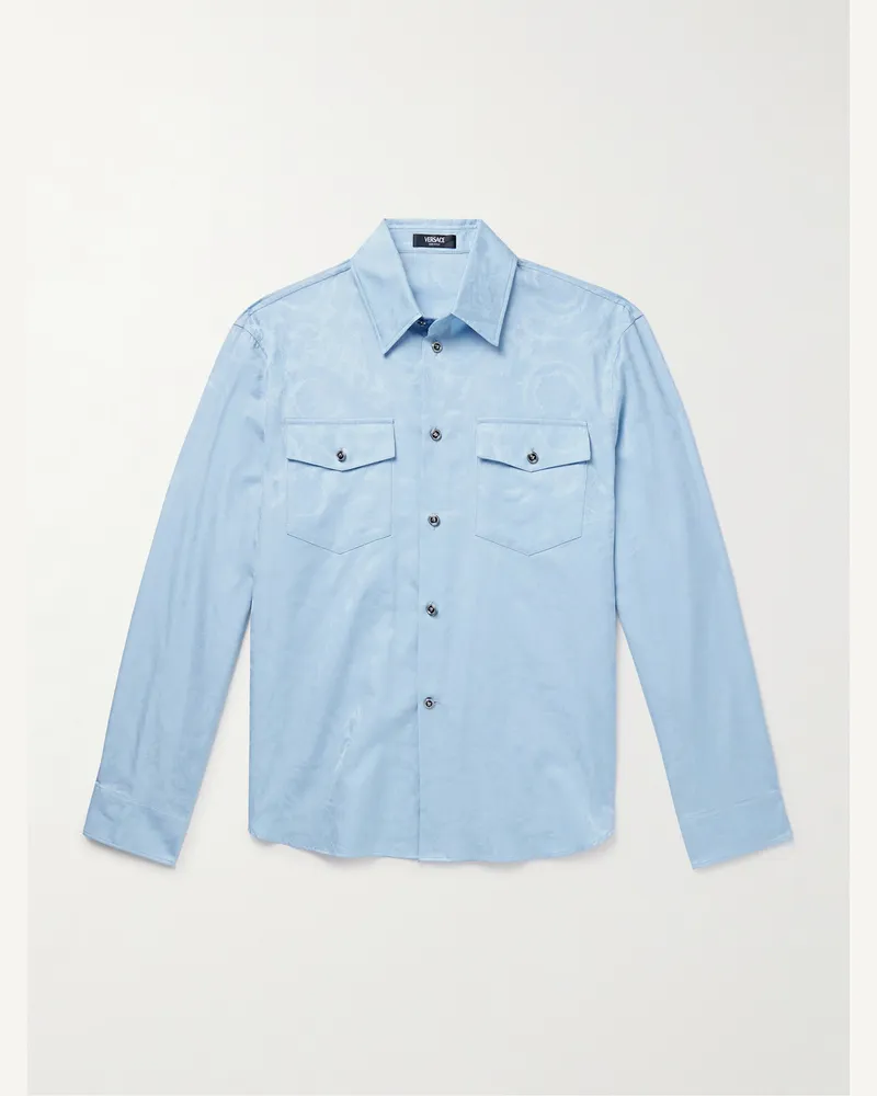 Versace Hemd aus Baumwoll-Jacquard Blau