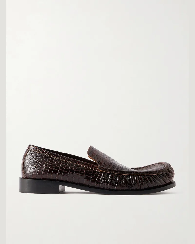 Dries van Noten Croc-Effect Leather Loafers Brown
