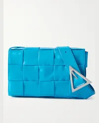 Bottega Veneta Cassette mini Umhängetasche aus Intrecciato-Leder Blau