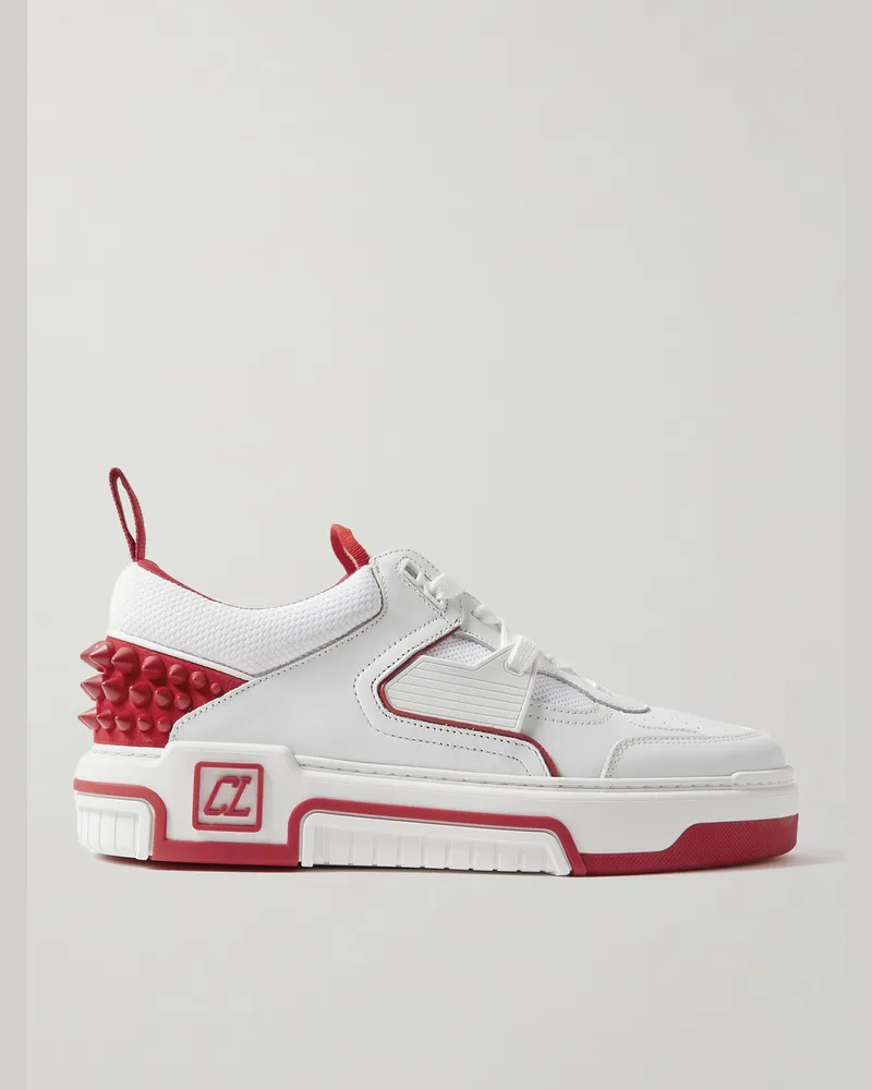 Christian Louboutin Astroloubi Spiked Leather and Mesh Sneakers White