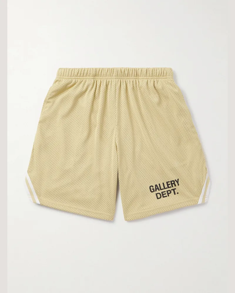 GALLERY DEPT. Venice Court Wide-Leg Logo-Print Webbing-Trimmed Mesh Shorts Neutrals