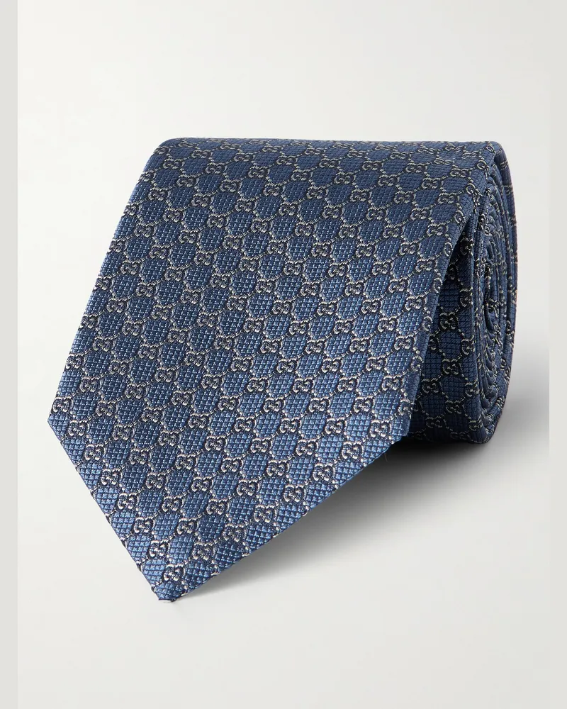 Gucci 7cm Logo-Jacquard Silk Tie Blue