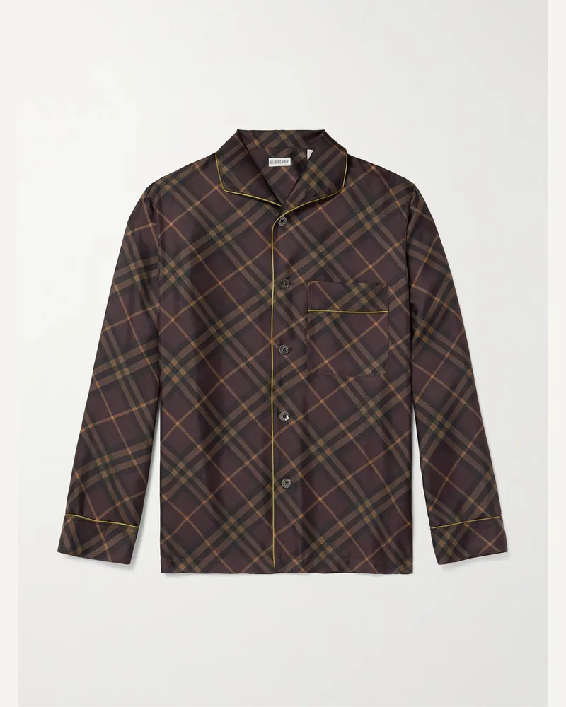 Burberry Hemd aus Seide mit Karomuster und Paspeln Braun