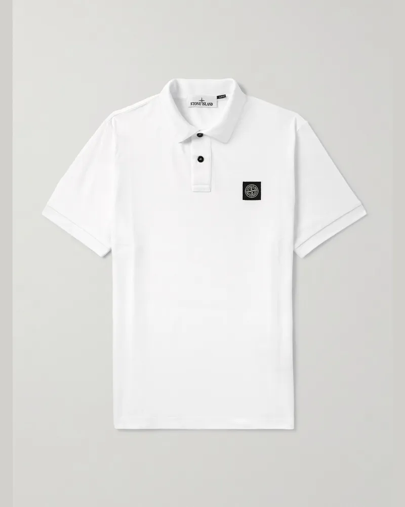 Stone Island Polohemd aus Piqué aus einer Baumwollmischung mit Logoapplikation Weiß