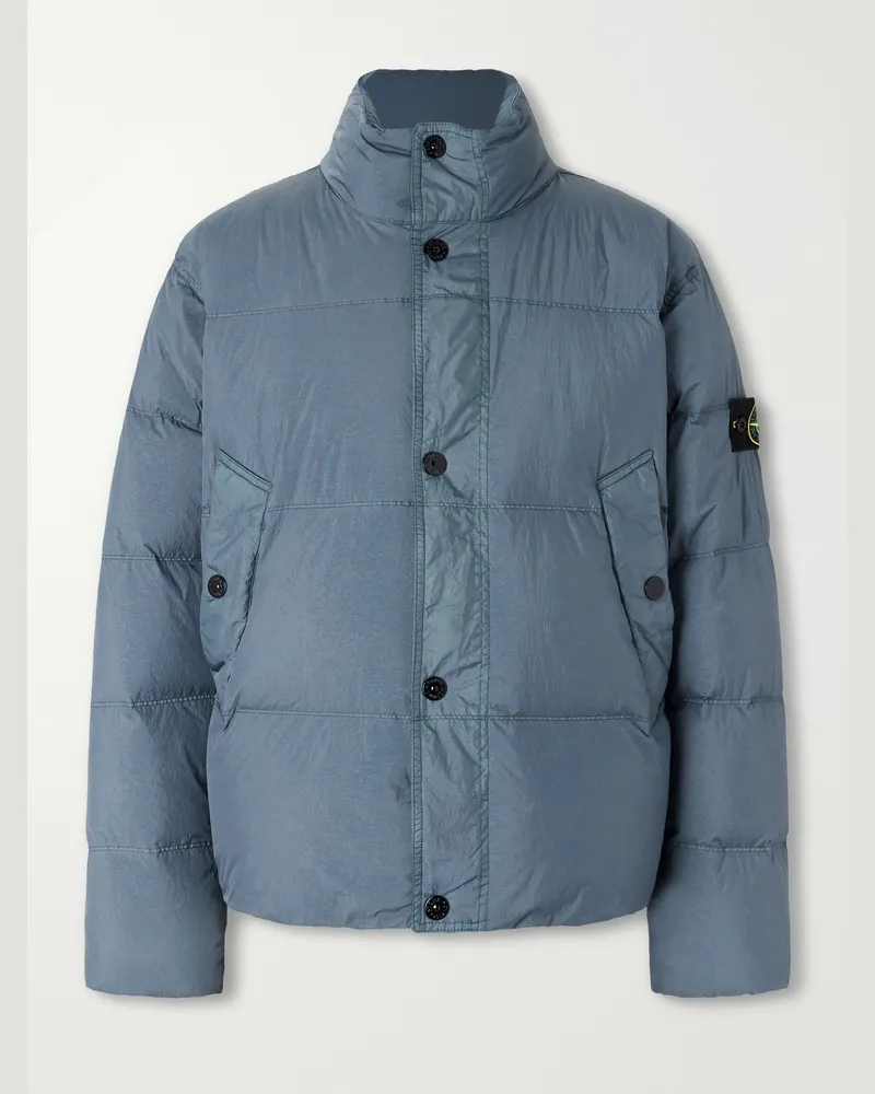 Stone Island Quilted Garment-Dyed Recycled Crinkled-Nylon Down Jacket Blue