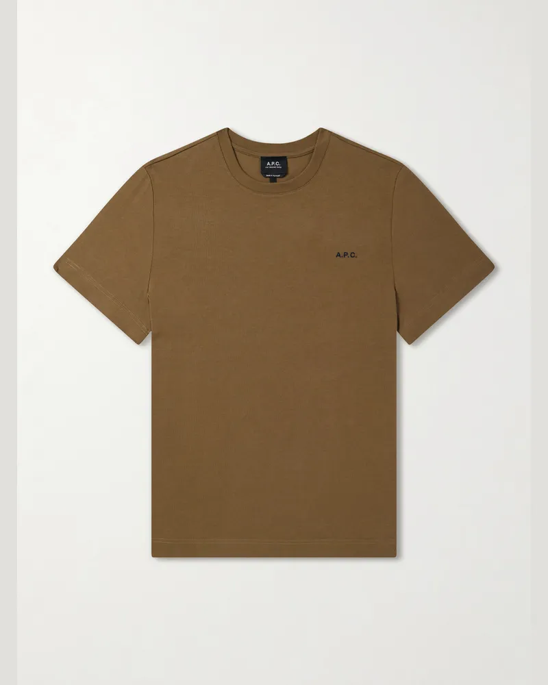 A.P.C. Oliver Logo-Embroidered Cotton-Jersey T-Shirt Brown