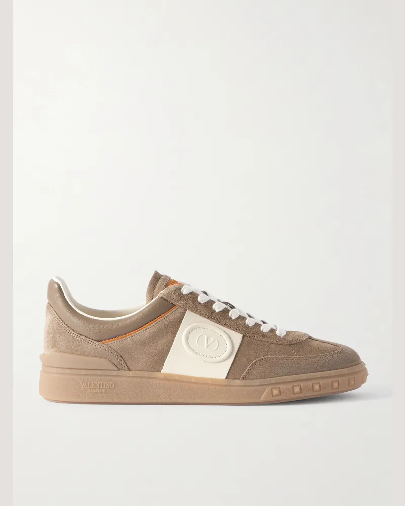 Valentino Garavani Upvillage Leather-Trimmed Suede Sneakers Brown