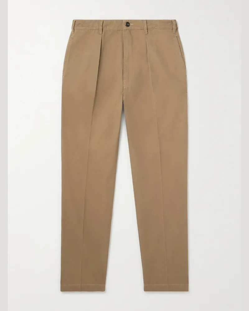 Drake's HIM Games Tapered Pleated Cotton-Twill Trousers Brown