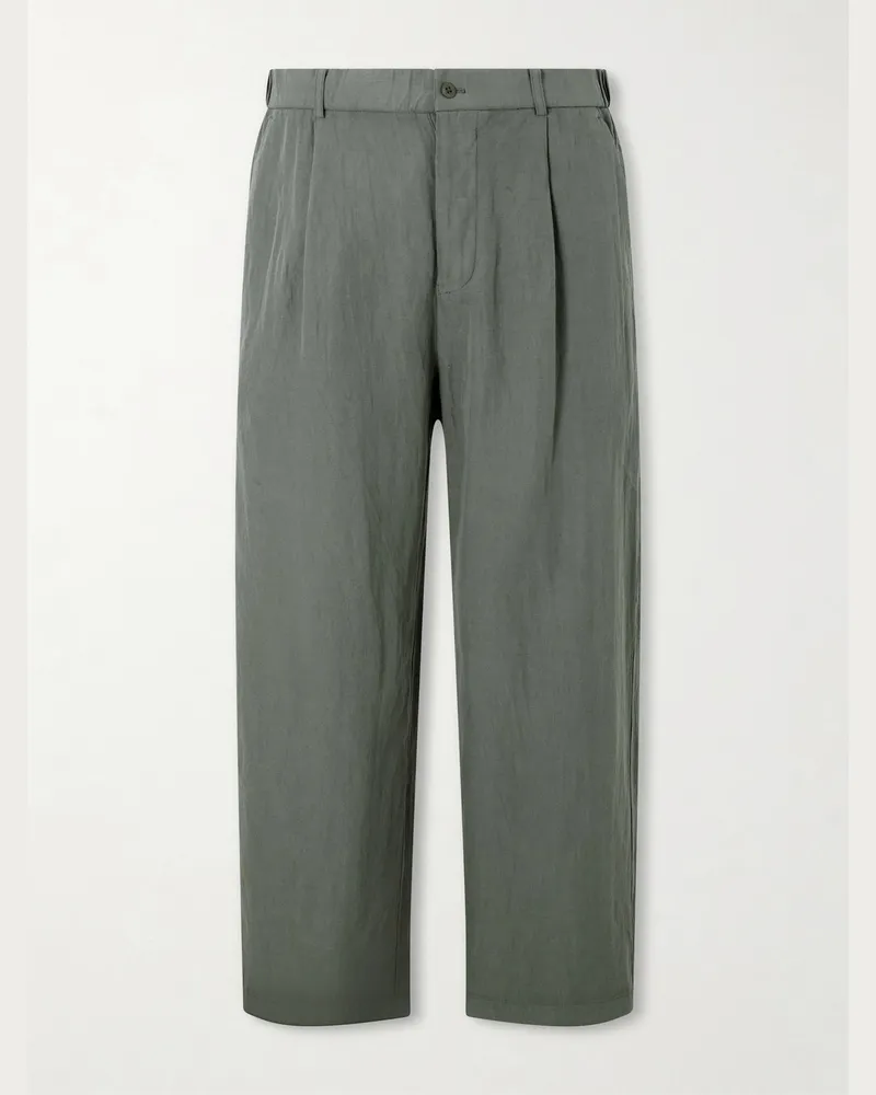 ATON Wide-Leg Cotton and Linen-Blend Twill Trousers Green