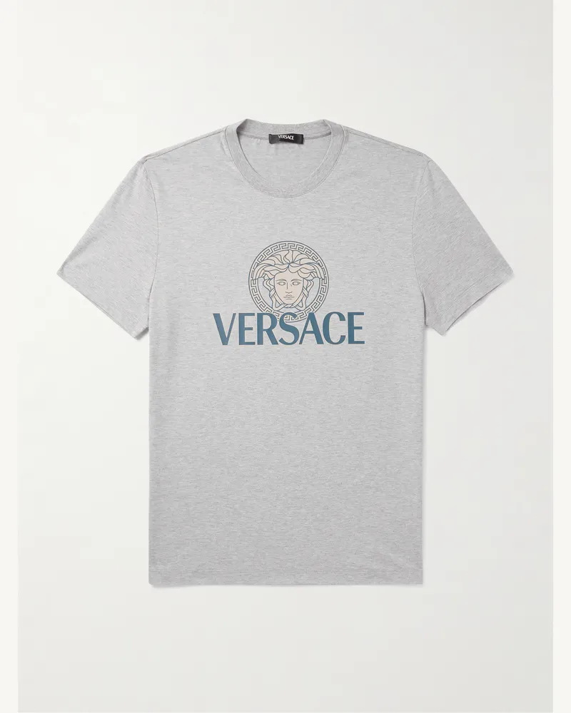 Versace Schmal geschnittenes T-Shirt aus Baumwoll-Jersey mit Logoprint Grau