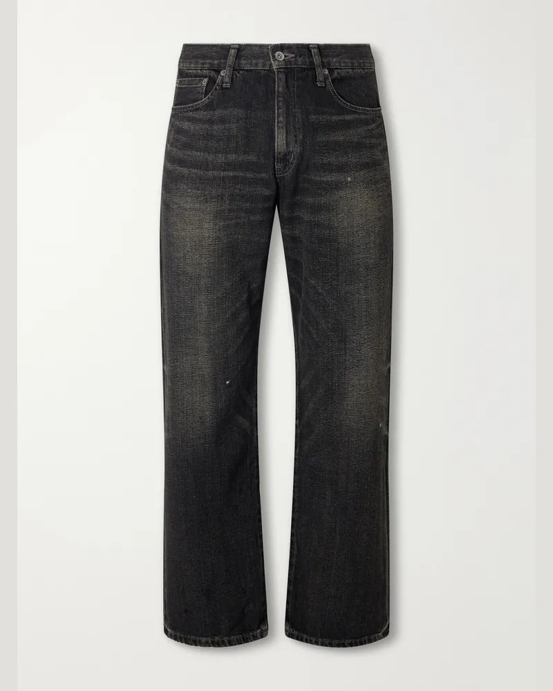 Neighborhood Washed Straight-Leg Jeans Black