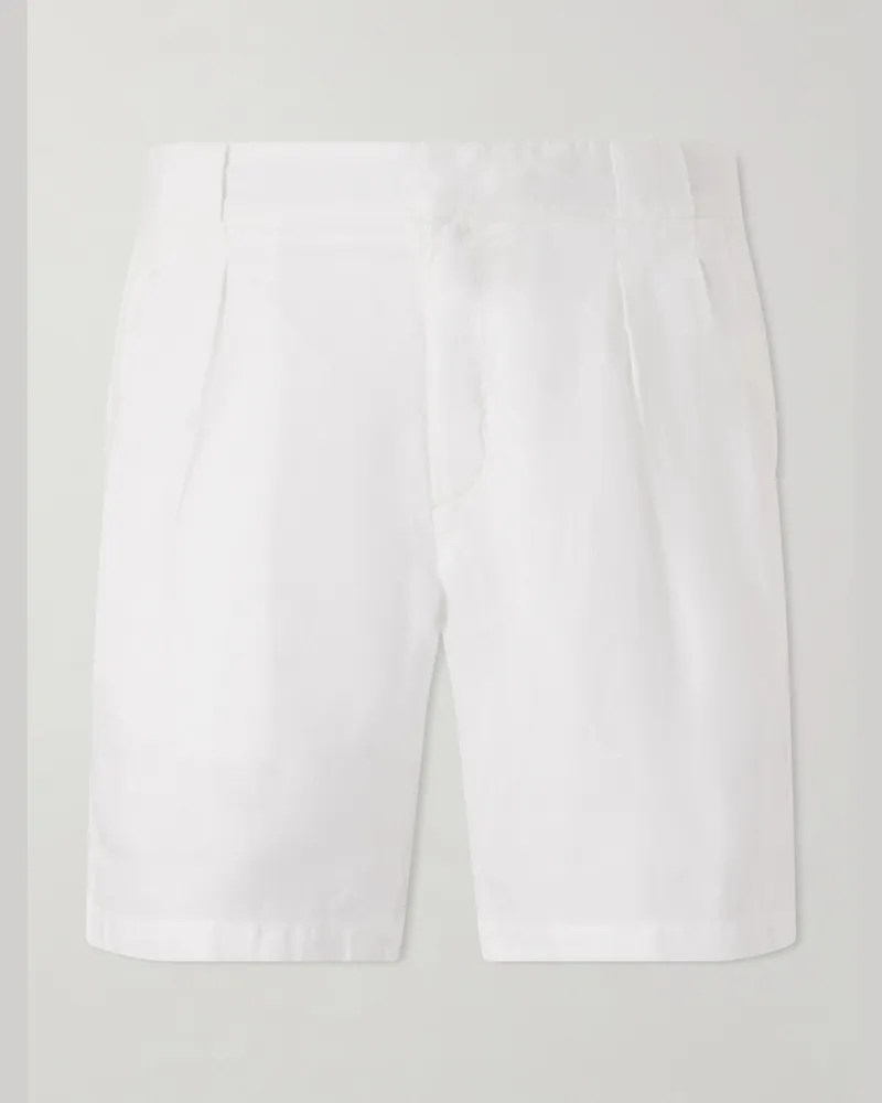 MR P. Straight-Leg Pleated Linen Shorts White