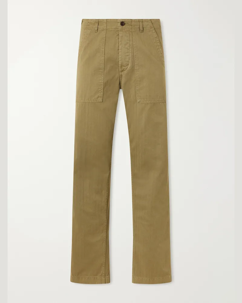 Fortela Newfatigue Straight-Leg Cotton-Herringbone Trousers Green