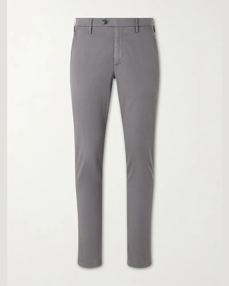 Canali Slim-Fit Stretch Cotton-Blend Gabardine Trousers Gray