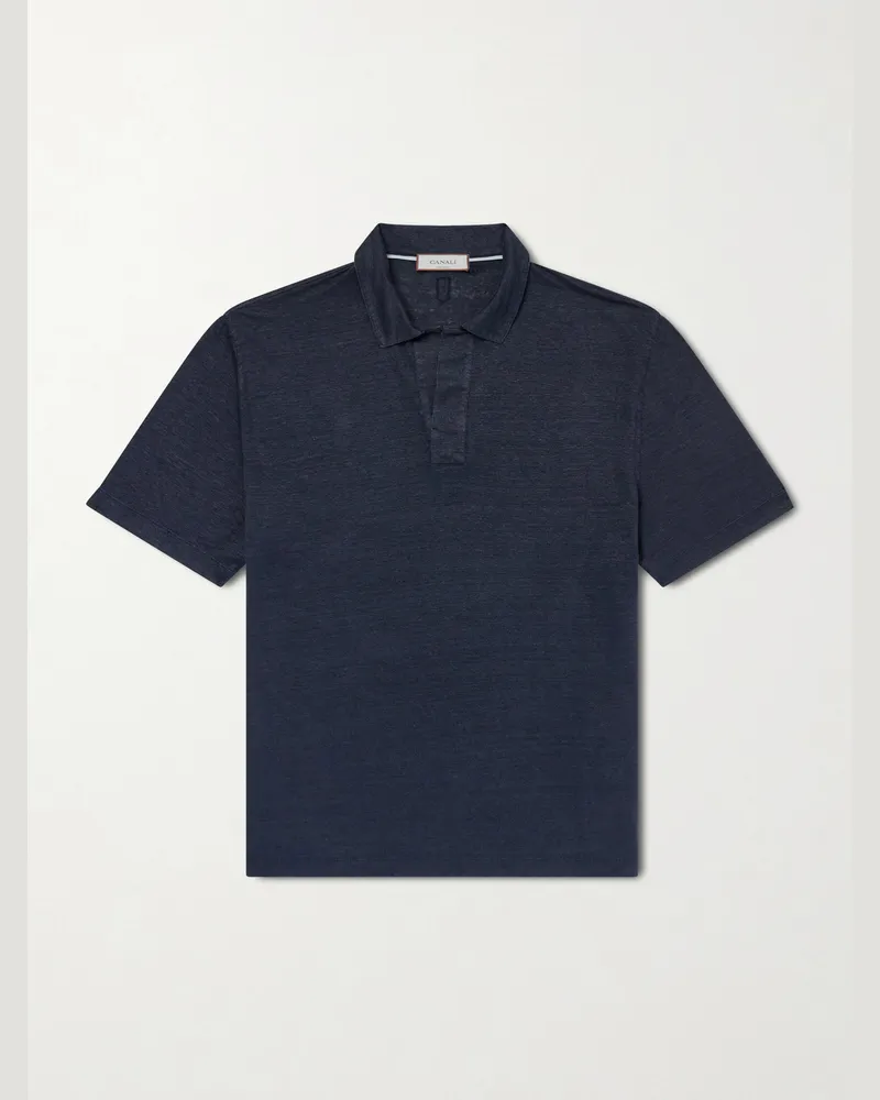 Canali Linen Polo Shirt Blue