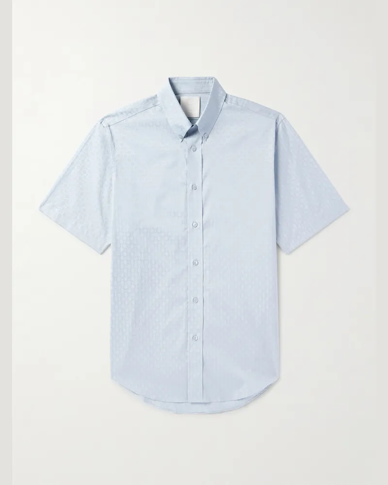 Givenchy Hemd aus Baumwolle mit Logomuster und Button-Down-Kragen Blau