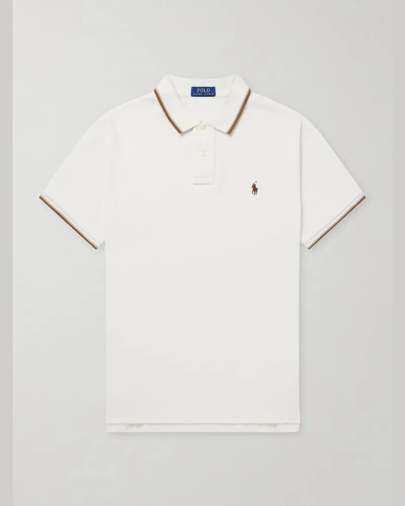 Ralph Lauren Logo-Embroidered Cotton-Piqué Polo Shirt Neutrals