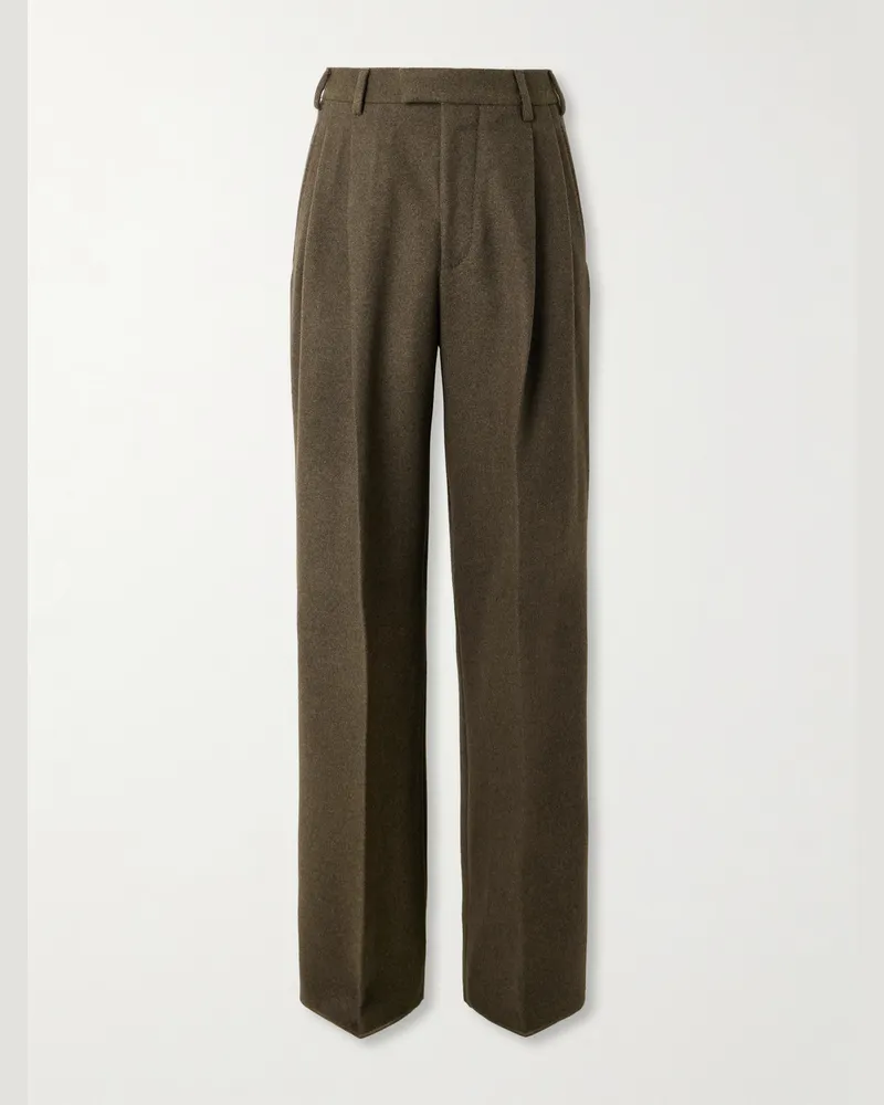Loro Piana Hubert Pleated Wool and Cashmere-Blend Wide-Leg Trousers Brown