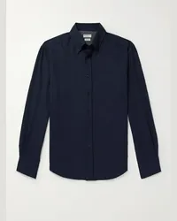 Brunello Cucinelli Schmal geschnittenes Hemd aus einer Baumwoll-Kaschmirmischung mit Button-Down-Kragen Blau