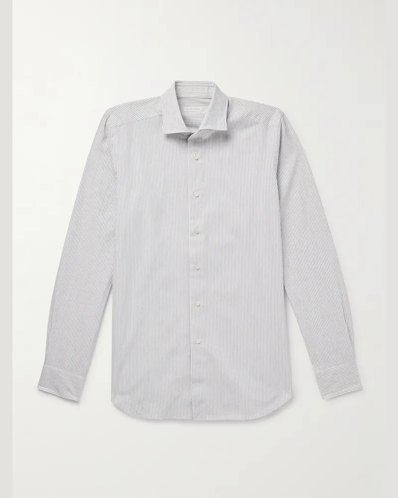 Incotex Glanshirt schmal geschnittenes Hemd aus gestreiftem Baumwoll-Oxford mit Haifischkragen Blau