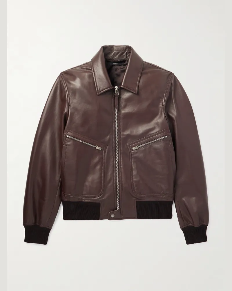 Tom Ford Leather Zip-Up Jacket Brown