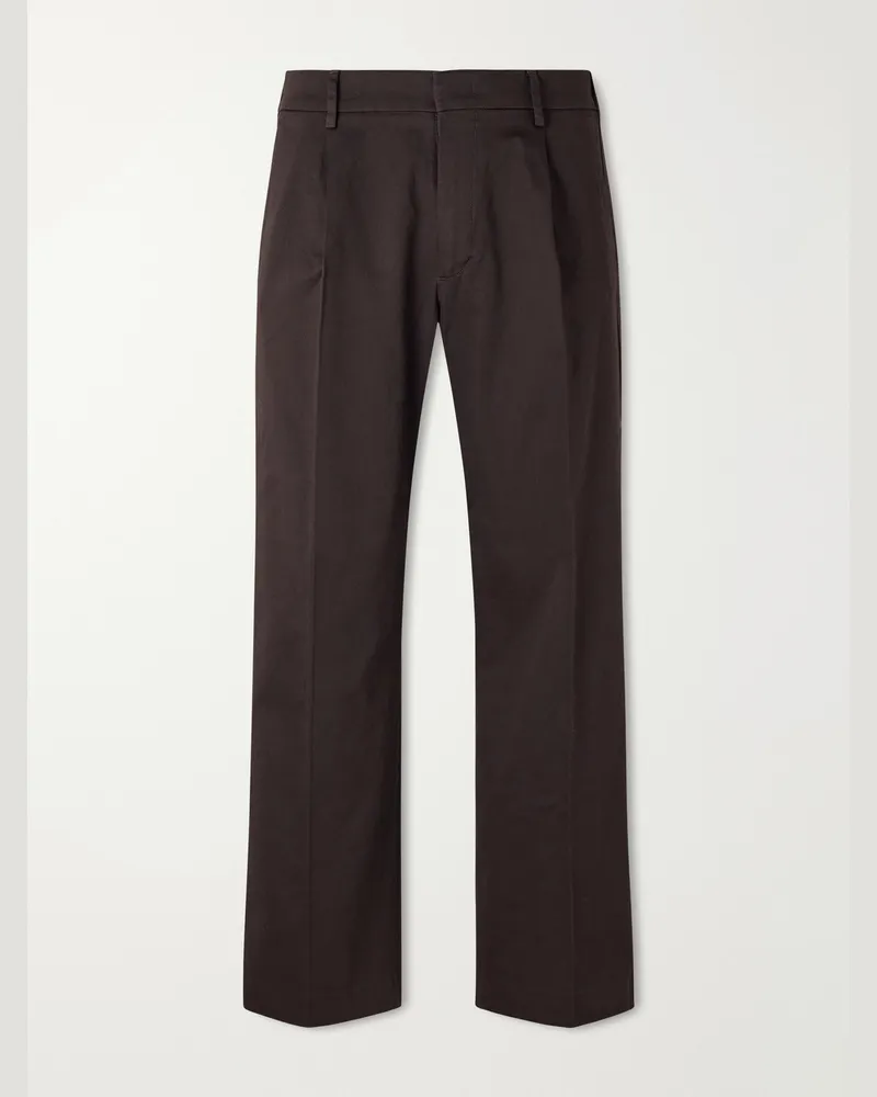 NN 07 Kay 1420 Wide-Leg Pleated Organic Cotton-Blend Twill Trousers Brown