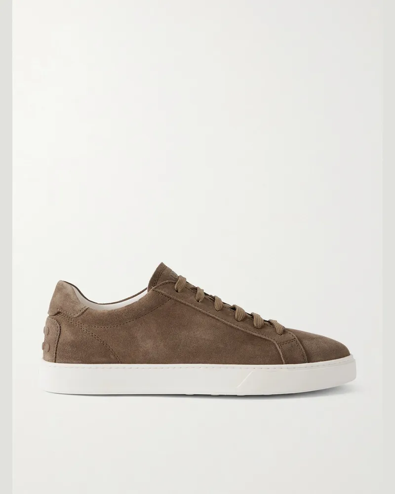 TOD'S Allacciata Cassetta Rubber-Trimmed Suede Sneakers Brown