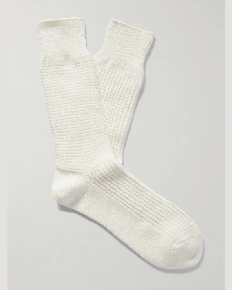 MR P. Waffle-Knit Cotton-Blend Socks Neutrals
